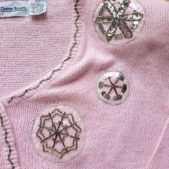 Vintage Coquette Fluffy Fuzzy Angora Rabbit & Silk Beaded Sweater Size Large - Picture 8 of 9